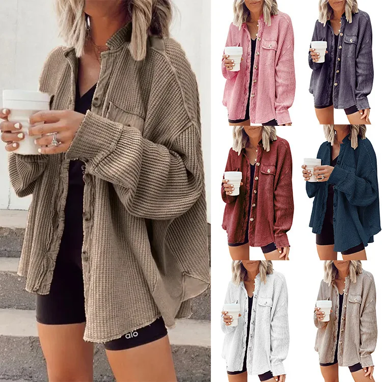 

2022 autumn new coat fashion casual lapel pocket stitching irregular shirt jacket women