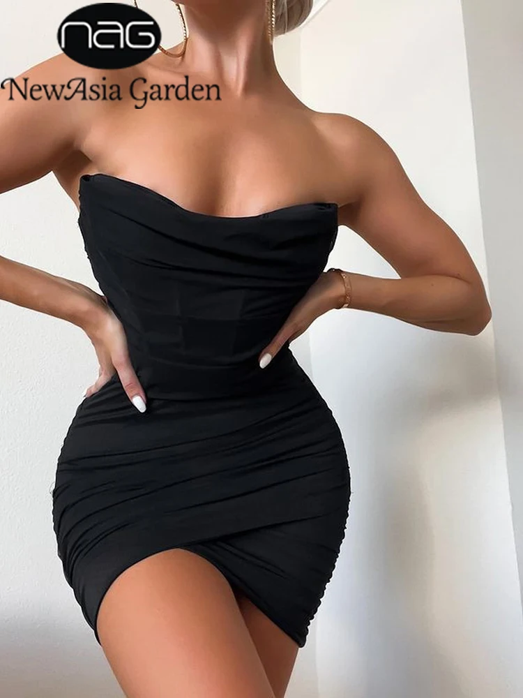 NewAsia Liebsten Mesh Kleid Boning Rüschen aushöhlen Anti-slip Futter Elastische Bodycon Korsett Kleid Frauen Sommer Schwarz Vestidos