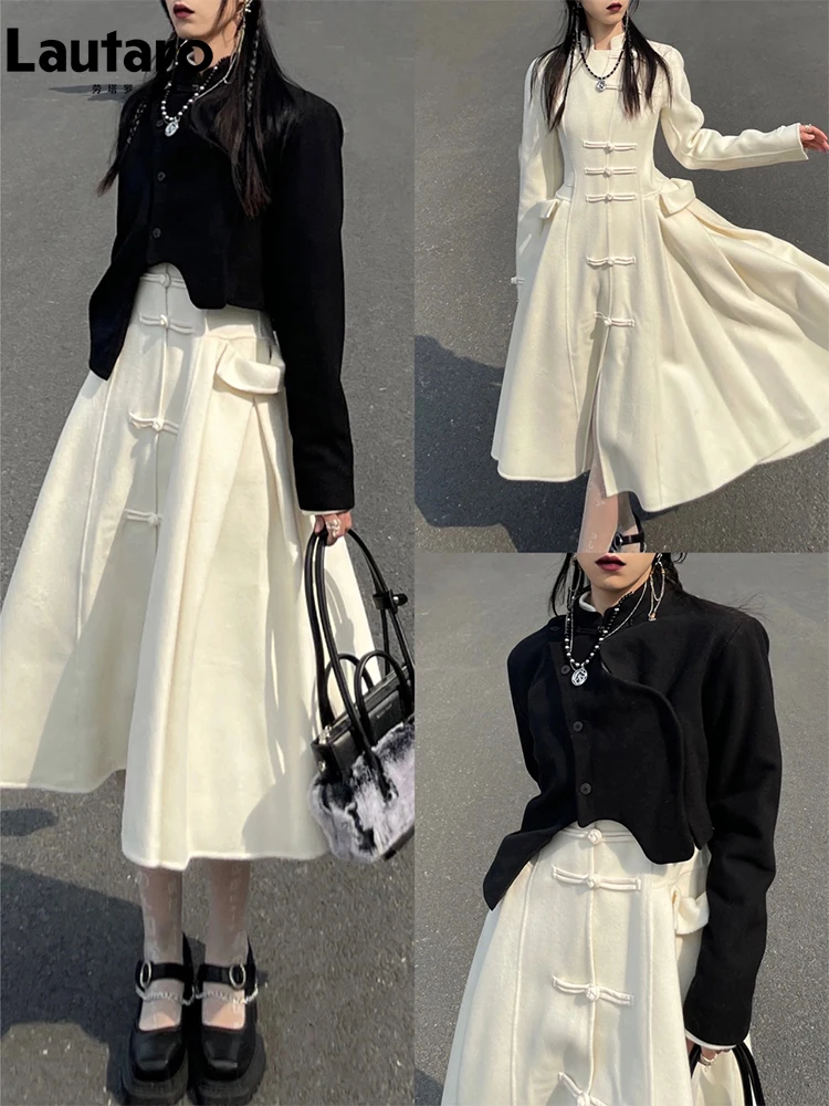 Lautaro осенние длинные облегающие и расклешенные бежевые тренчи из мягкой шерсти