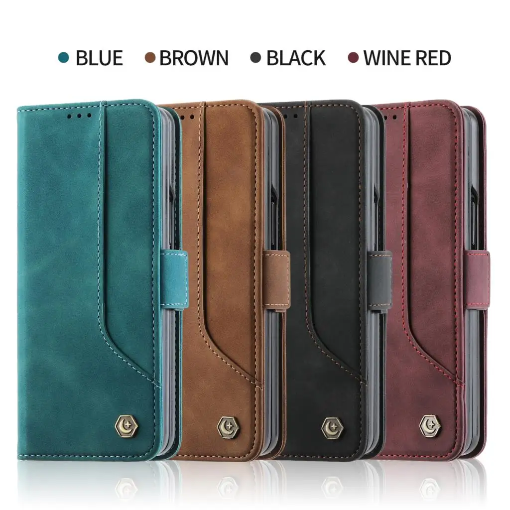 

New Style Galaxy Z Flod4 Business Leather Case For Samsung Galaxy Z Fold 4 5G Magnetic Flip Wallet Cover Card Slot Phone Bag