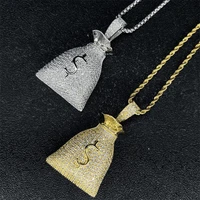 2022 brand new hip hop jewelry fashion dollar sign money bag big pendant necklace ladies men gold silver long chain holiday gift