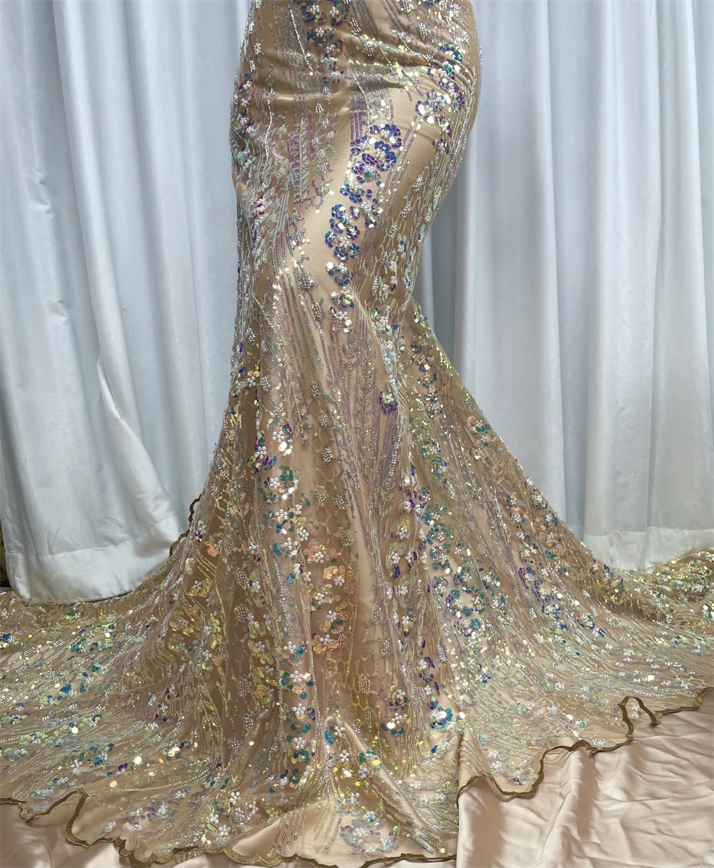 

2023 Высококачественная африканская нигерийская кружевная ткань, вышивка, тюль, чистый свадебное платье, гипюр, блестки для сетчатой ткани, 5 ярдов