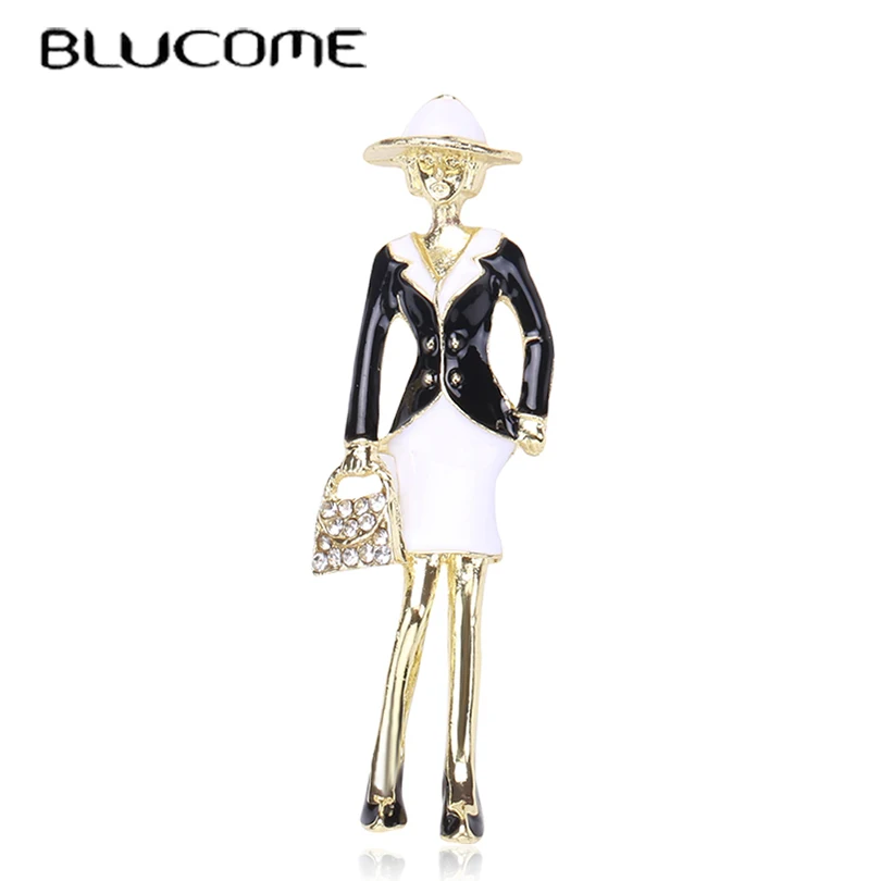 

Blucome Enamel Woman Carrying Bag Shape Brooches Women Vivid Figure Office Brooch Badge Pins High Quality Casual Corsage