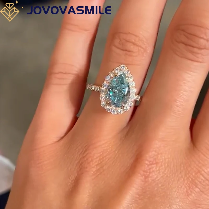 JOVOVASMILE Green Moissanite Engagement Rings Jewelry Women 3.5 Carat 12x7.5mm Crushed Ice Hybrid Pear Cut 14k Rose Gold anillos