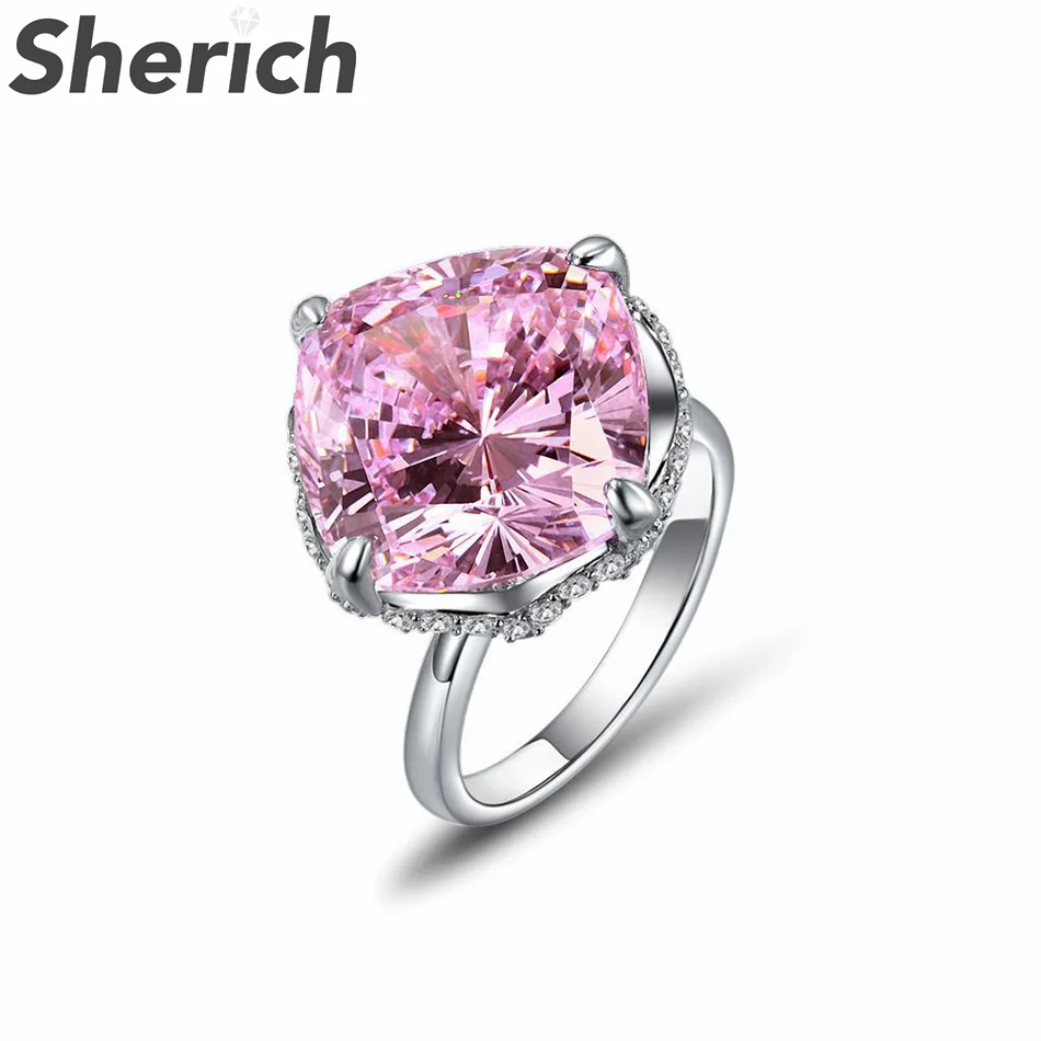 

Sherich Pink Egg Shape High Carbon Diamond S925 Sterling Silver Luxury Sparkling Charming Pop Ring Women's Banquet Fine Jewelry