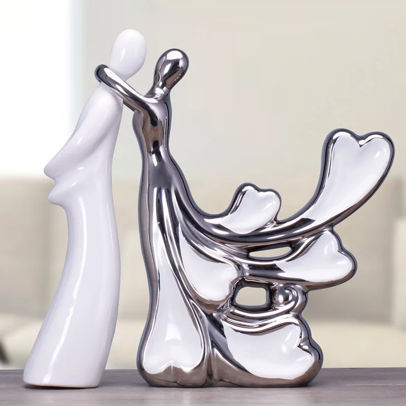 

SIMPLE HIGH-END SILVER LOVERS CERAMIC ORNAMENTS WEDDING GIFTS HOME LIVINGROOM FURNISHING CRAFTS DECORATION OFFICE DESKTOP STATUE