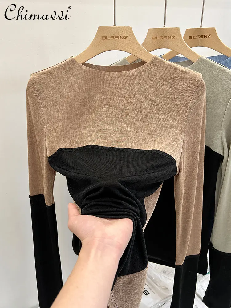 

Женская блузка с длинными рукавами, элегантный сетчатый пуловер контрастных цветов, Европейское нижнее белье на весну