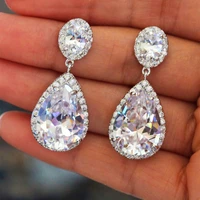 new luxury trendy water drop crystal earrings for women white cz stone inlay fashion jewelry bride wedding party gift earring