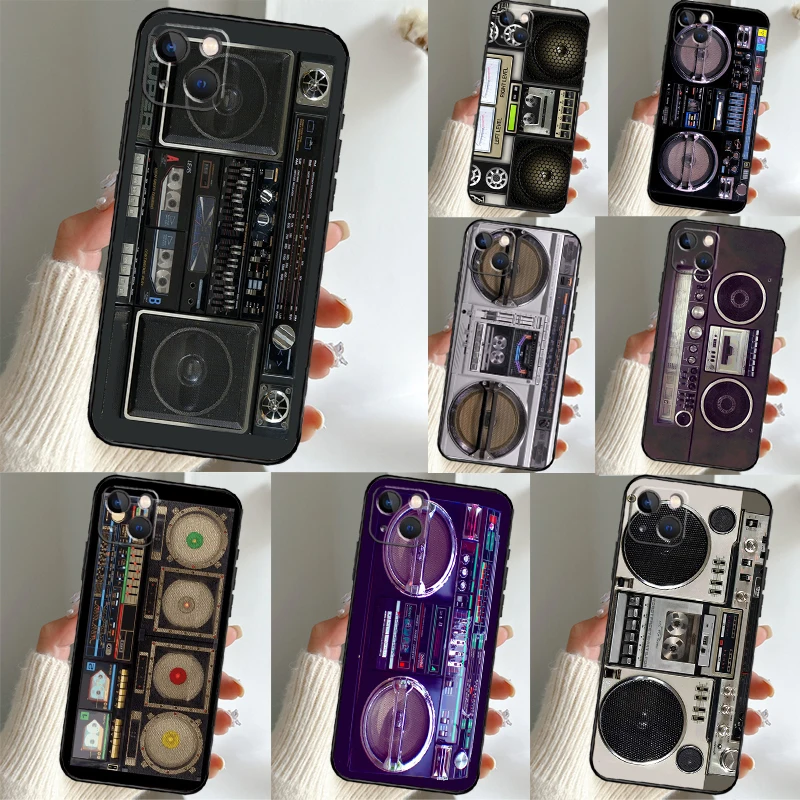 Retro Black Boombox Phone Case For iPhone 12 11 13 14 Pro Max Mini X XS XR 7 8 Plus SE 2022 Shockproof Cover