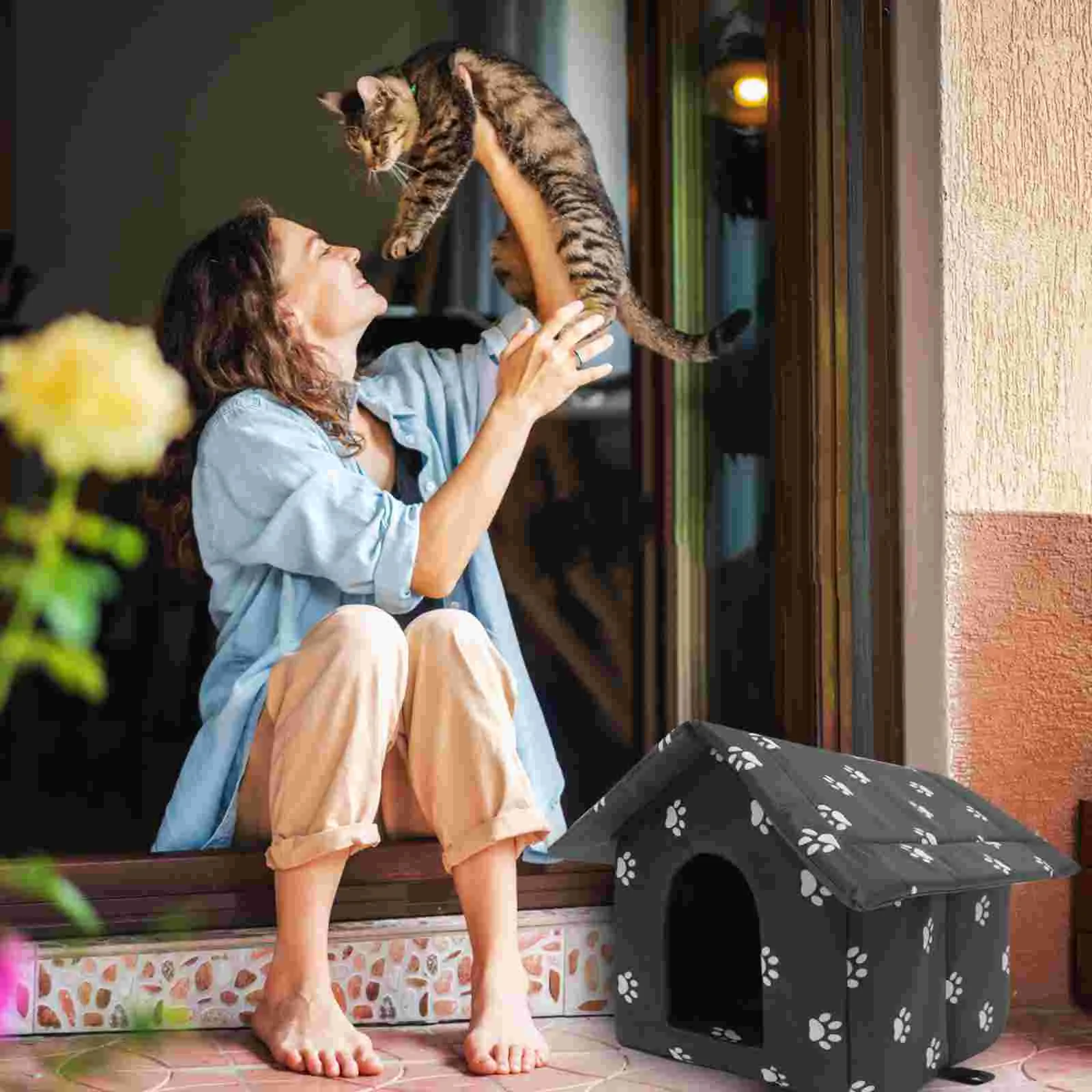 

Stray Cat Kennel Outdoor House Weatherproof Washable Heated Dog Bed Multipurpose Shelter Winter Foldable