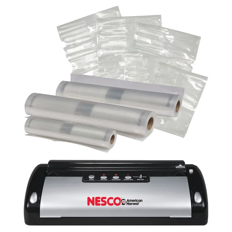 Nesco VS-02 Vacuum Sealer (130-Watt; Black & Silver) & Vacuum Sealer Bag Variety Pack Vacuum Food Sealers