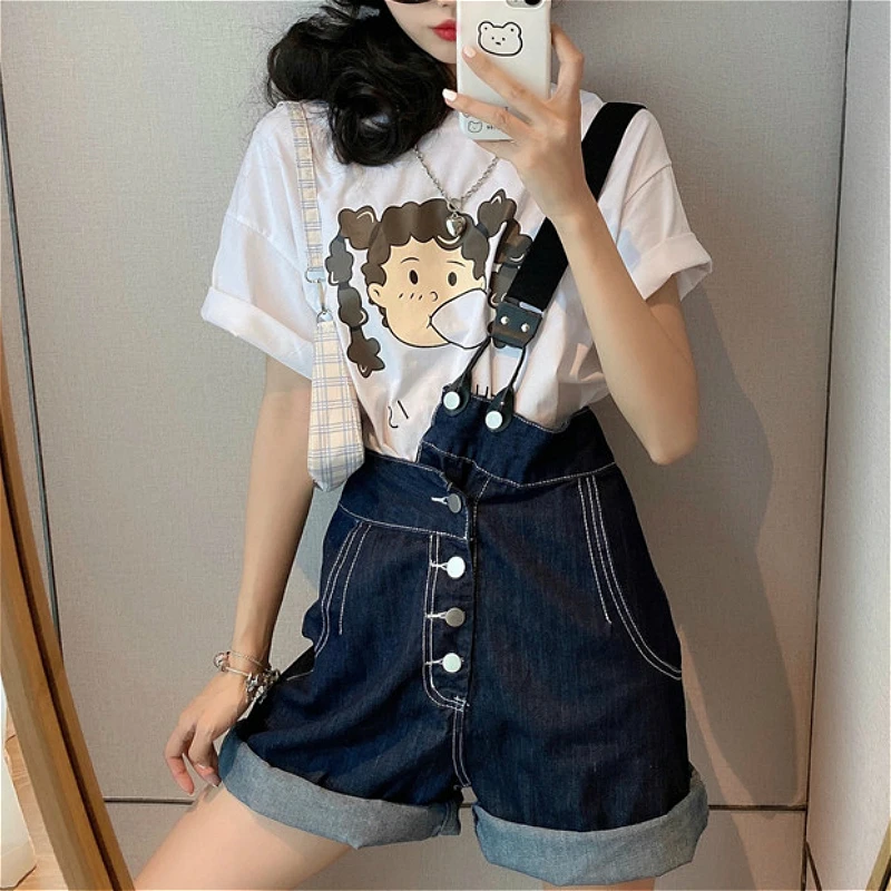 

Women Stylish One Shoulder Design Denim Simple Button Preppy Girls Rompers Playsuits Summer New Korean Womens Clothing All-match
