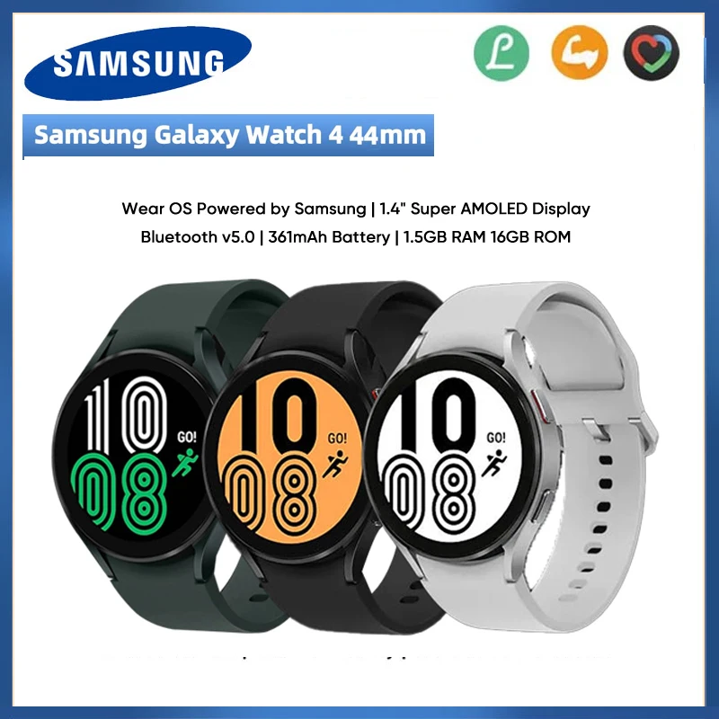 

Samsung Galaxy Watch 4 44mm R875 R870 1.4'' Super AMOLED Smart Watch Blood Oxygen Measure 361mAh Battery GPS Heart Rate Sensor