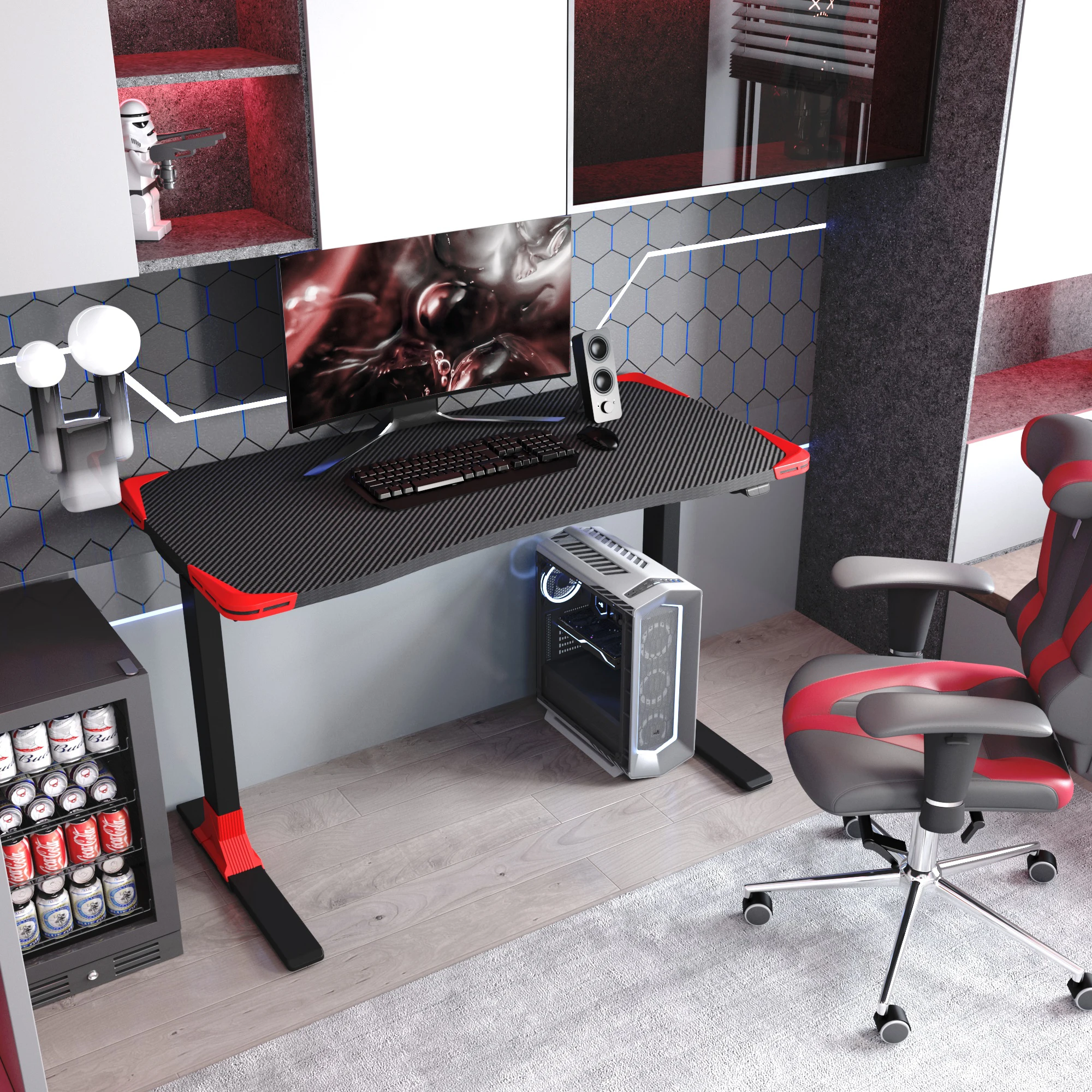 

Modern One-Motor Electric Height Adjustable Gaming Computer Desk With Carbon Fiber Texture Surface Loctek GET119E