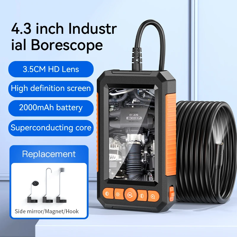 Фото 4.3 inch High definition industrial endoscope with 8mm Lens Automobile Maintenance Detector Visual Industrial IP67 Endoscop №1