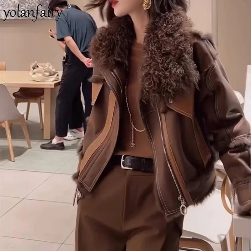 

Шуба из кроличьего меха, Женская мотоциклетная куртка, женское интегрированное пальто с большим воротником, Женская осенне-зимняя коллекция 2023, новая верхняя одежда FC