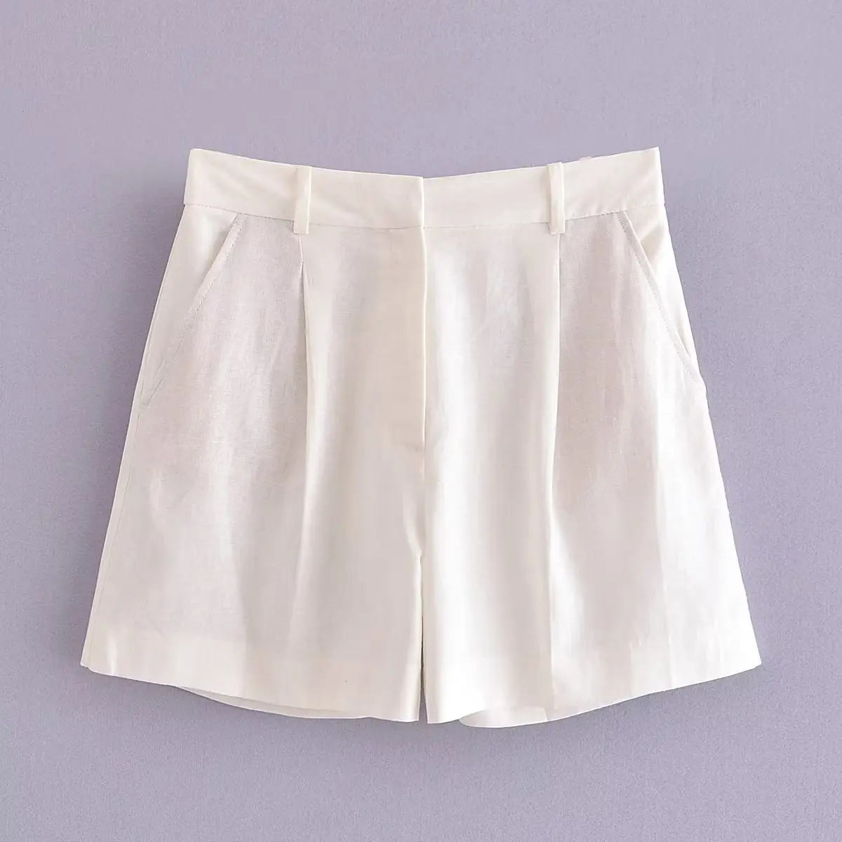 Dave&Di French Country Shorts Style Retro Loose Bermuda Solid Color Casual Commuter Shorts Women