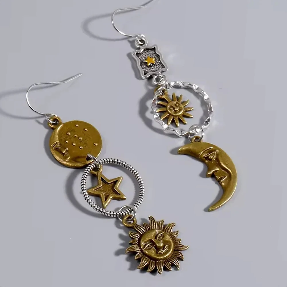 Греческая мифология серьги-капли с изображением лица Солнца и Луны