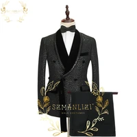 szmanlizi black leopard print mens suits formal party double breasted blazer wedding groom tuxedos 2 pieces set terno masculino