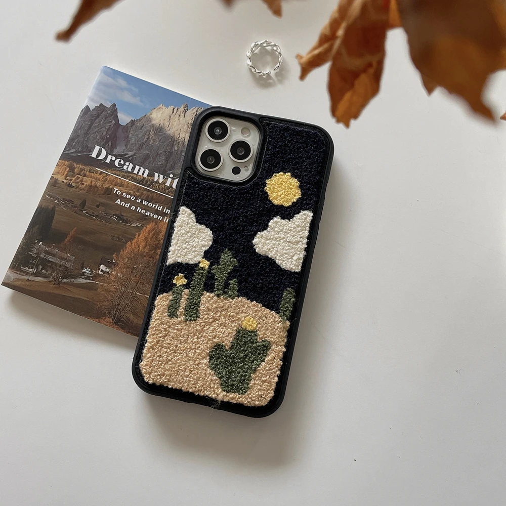 Милый мультяшный чехол для телефона с вышивкой iPhone 12 11 13 Pro Max X Xr Xs мягкий