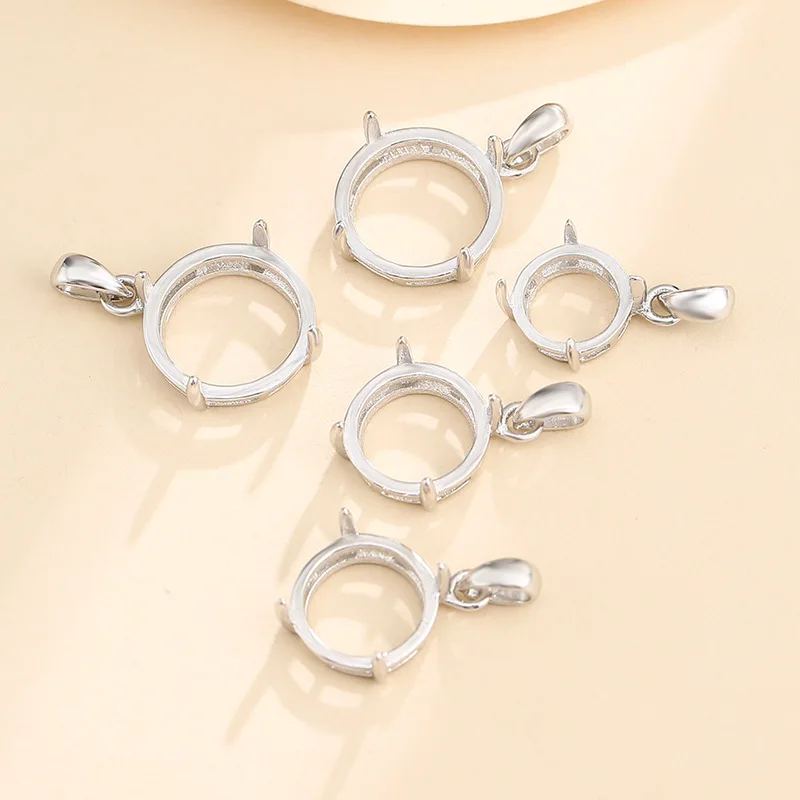 7mm-22mm S925 Sterling Silver Necklace Pendant Paw Base Blank Tray for Cabochon Cameo DIY Empty Tower Jewelry Making Accessories