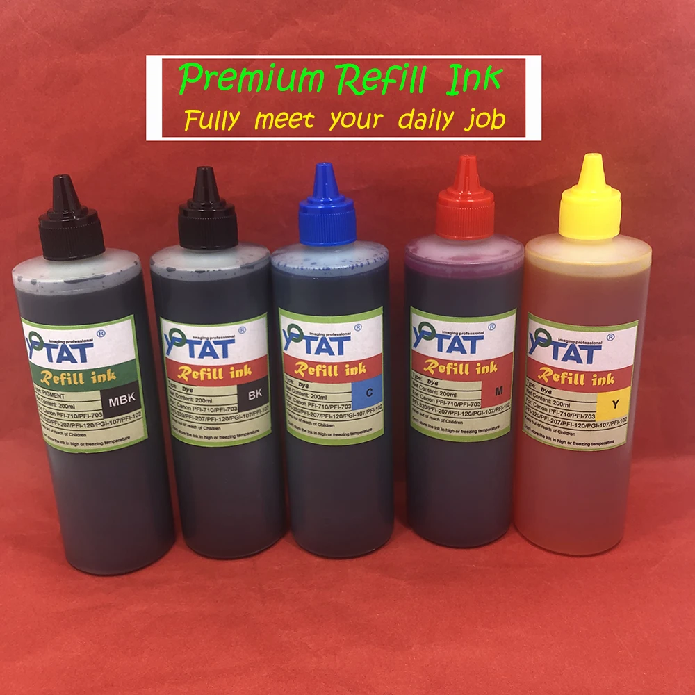 

5×200ML Pigment ink Dye Ink Refill Ink For Canon PFI-102 PFI-104 PFI-107 PFI-120 PFI-320 TM-200 TM-205 TM-300 TM-305 iPF670