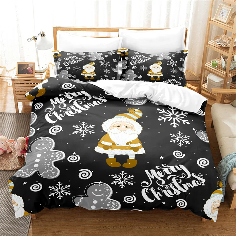 

Merry Christmas Duvet Cover Set Twin King Queen Cartoon Santa Claus Bedding Set Polyester Christmas Gingerbread Man Quilt Cover