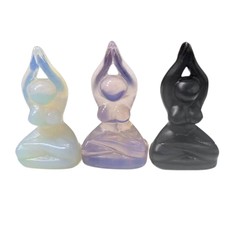 

Natural Rose Quartz Opalite Obsidian Yoga Body Model Carving Healing Reiki Decoration Gifts