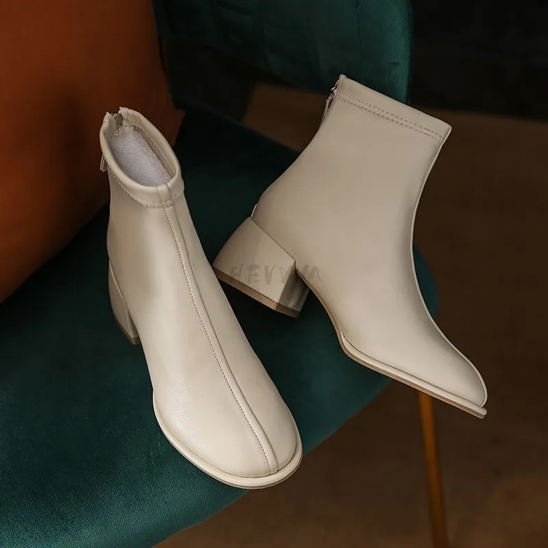 

Square Toe Fashion French High Heel Boots White Short Boots Women's Single Boots 2022 New Medium Thick Heel Women's Boots 35-43