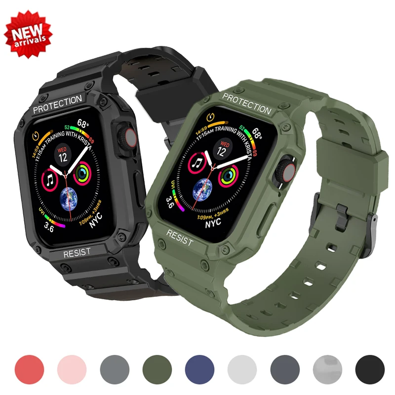 

Case for Apple Watch Band 44mm 45mm 42mm 40/38mm Watch Strap for Iwatch Series 7 6 5 4 SE TPU Protective Cover Silicone Bracelet