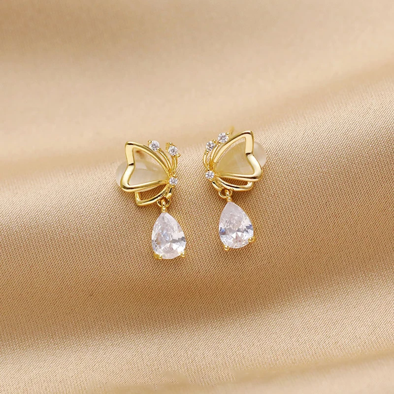 

New Arrival South Korea-Style Creative Opal Butterfly Earrings Gift WOMEN'S Banquet Jewelry Earrings 2022