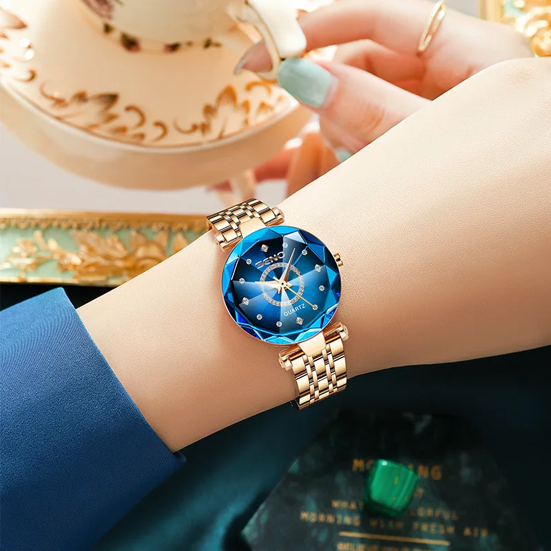

Tik Tok Explosive Quartz Watch Starry Sky Diamond Surface Multi-faceted Fiberglass Band Ladies Waterproof Watch