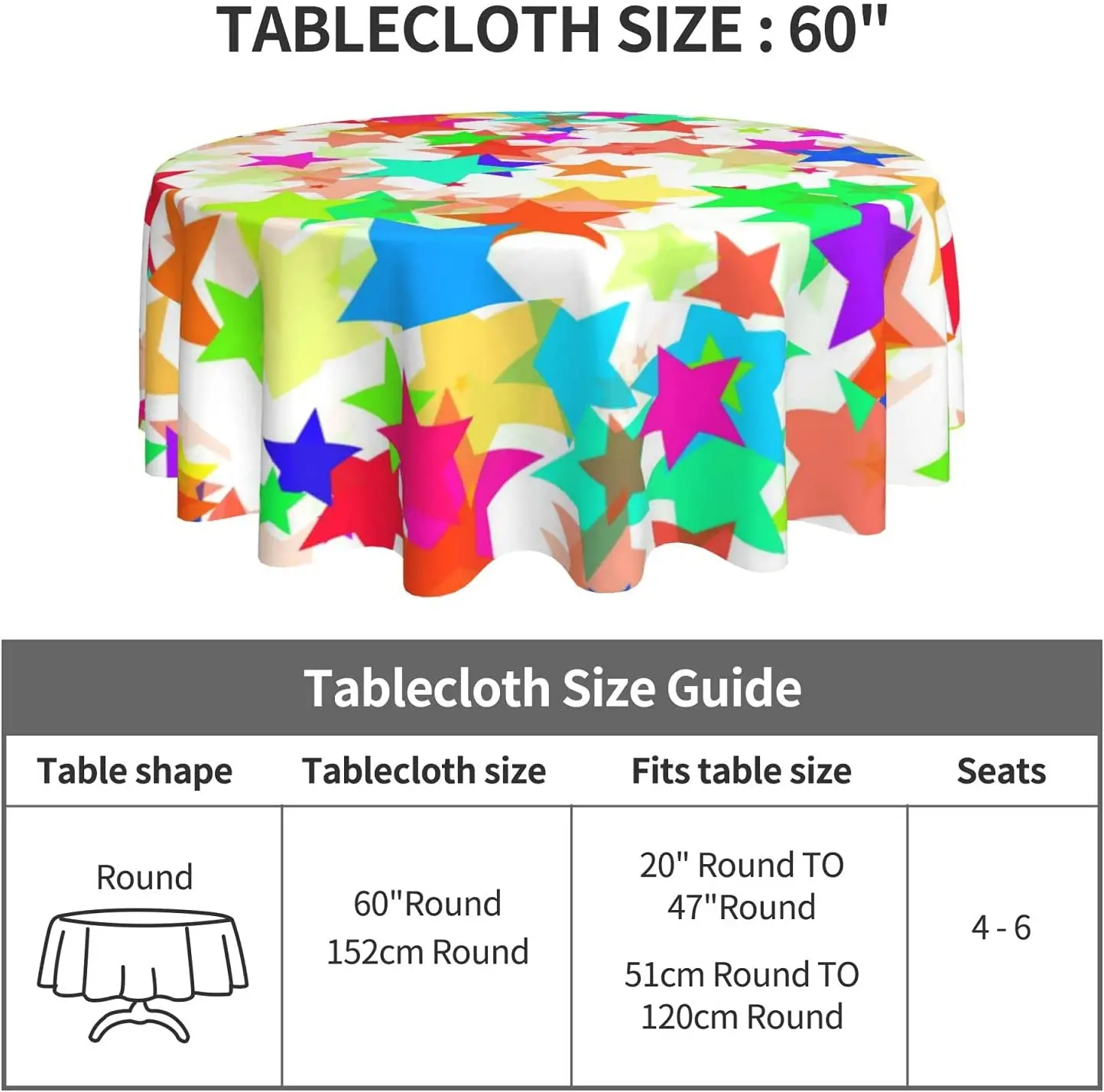 Водонепроницаемая круглая скатерть со звездами подходит для украшения стола