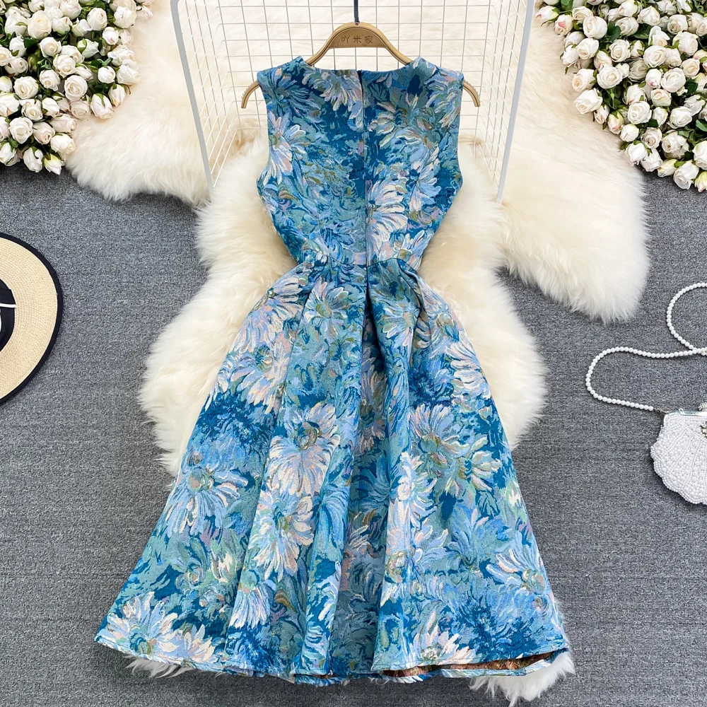 Женское жаккардовое платье без рукавов элегантное винтажное ТРАПЕЦИЕВИДНОЕ