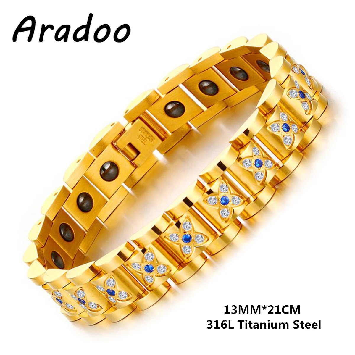 Titanium Steel Plated 18K Gold Micro Zirconia Ladies Energy Bracelet Magnetic Anti-fatigue Weight Loss Health Bracelet