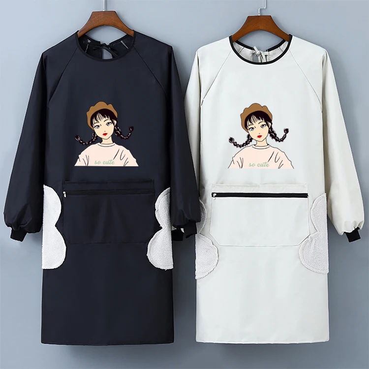 

waterproof and oil-proof kitchen household cooking women's thickened top coat women's autumn and winter zipper apron