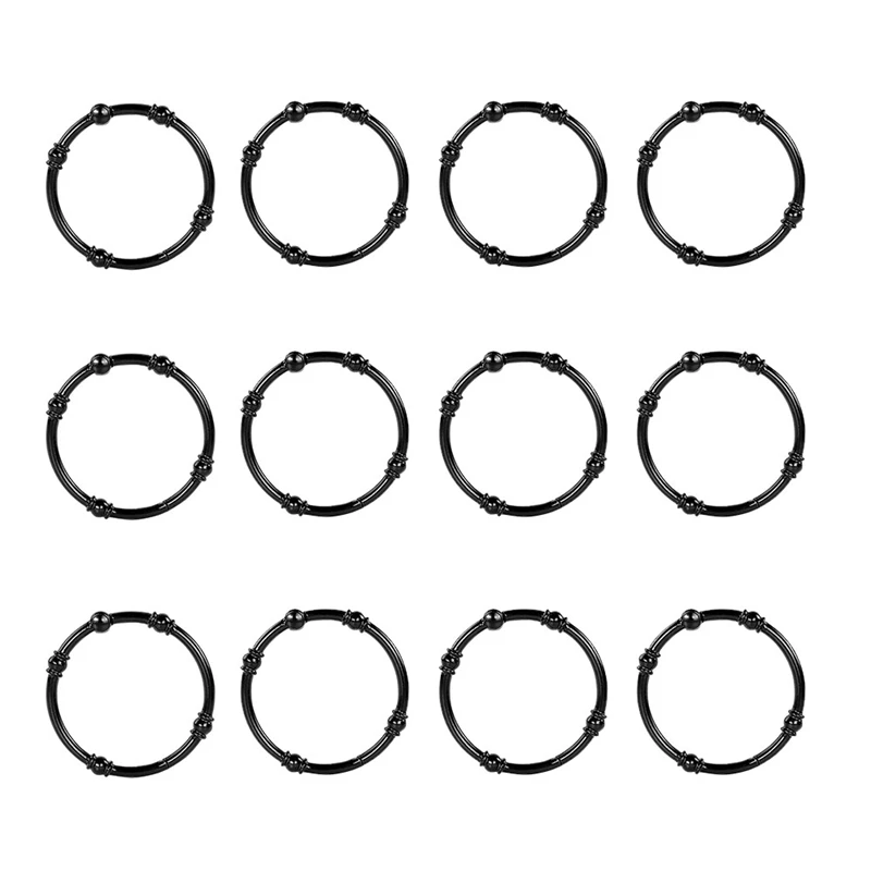 

Bathroom Rust-Proof Shower Curtain Hooks 12 Round Industrial Decorative Shower Curtain Rings Black