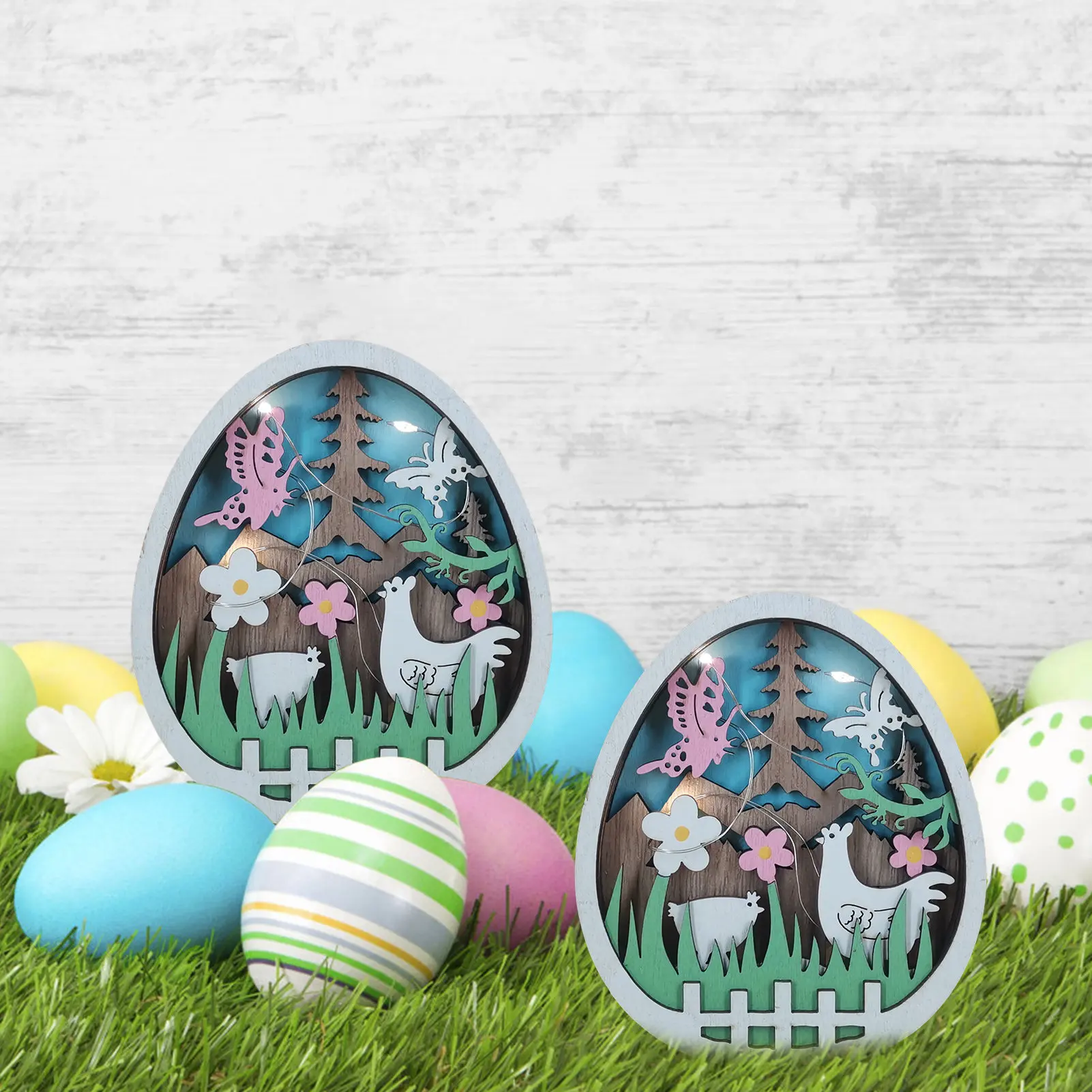 

Easter Table Decorations Easter Egg Shape Easter Decor For Table Wooden Easter Egg Tabletop Ornament With LED Light For Tables