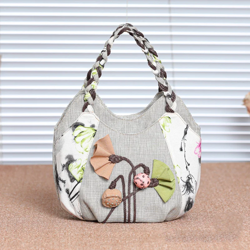 

New Popular women small shopping string appliques handbags!Nice embossing national lady Day Clutches All-match canvas Carrier