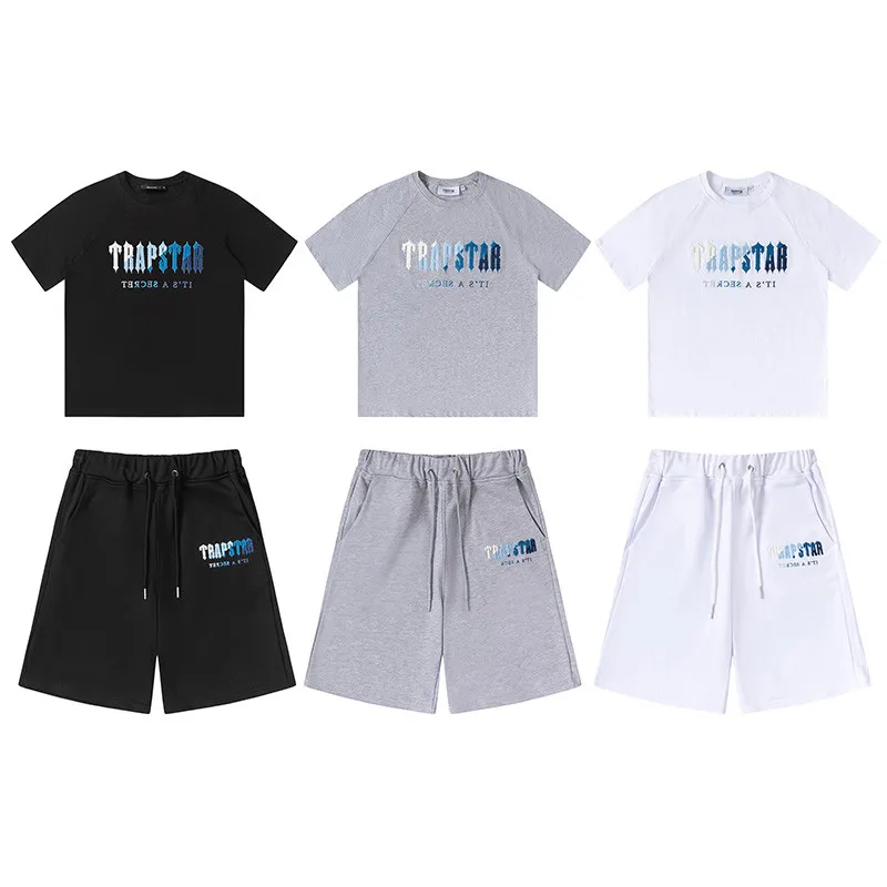 

Men Trapstar T shirt +Beach Shorts Sets Summer Sportswear Jogging Pants T-shirt streetwear Plush Embroidery Tops Tshirts