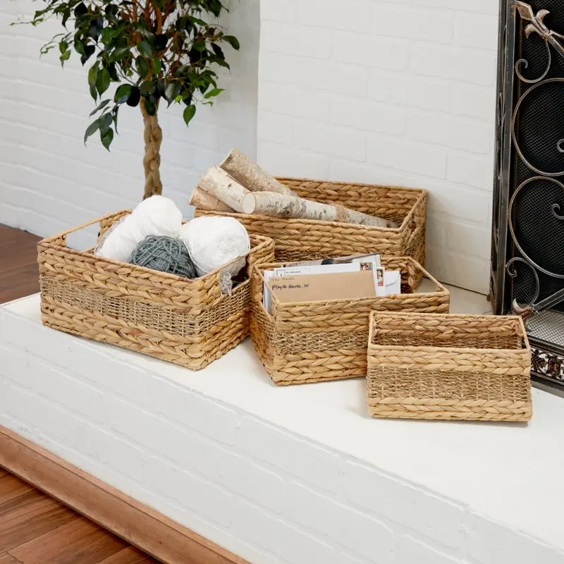 

16", 14", 12", 10"W Light Brown Seagrass Handmade Storage Basket with Handles, 4-Pieces