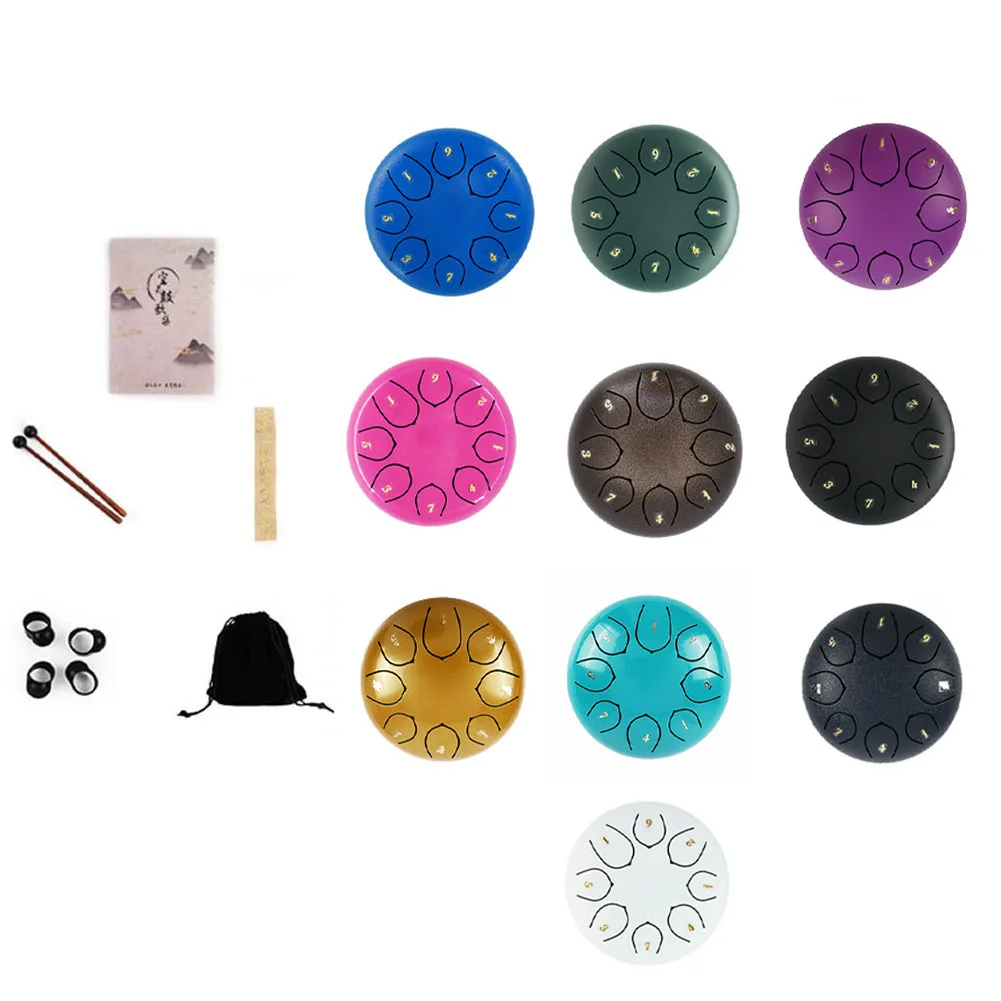 

Steel Tongue Drum 6 Inch 8 Tune Kits With Bag Drumstick Finger Cots Stickers Finger Cots Drum Bag Drumstick Stand Instruments