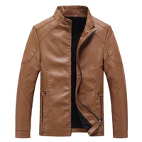 joobox 2022 winter men leather biker jacket band collar welt pockets zip closure jacket with faux shearling lining