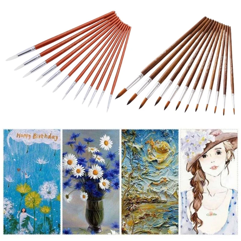 

12 Pcs Wooden Poles White Nylon Wool Watercolor Brush Set Detailed Brushes of Different Sizes Suitable for Watercolor