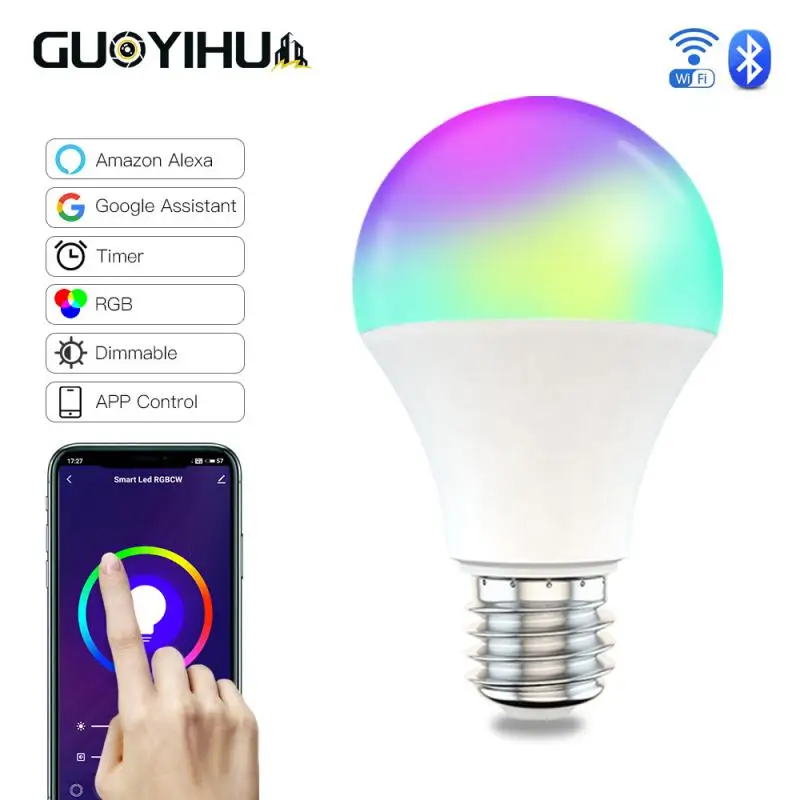 

Умная лампа Светодиодная Tuya с Wi-Fi, E27, B22, 9 Вт, RGB + CW