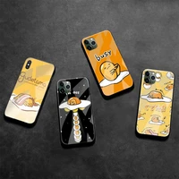 cute cartoon gudetama phone case tempered glass for iphone 13 12 mini 11 pro xr xs max 8 x 7 plus se 2020 cover
