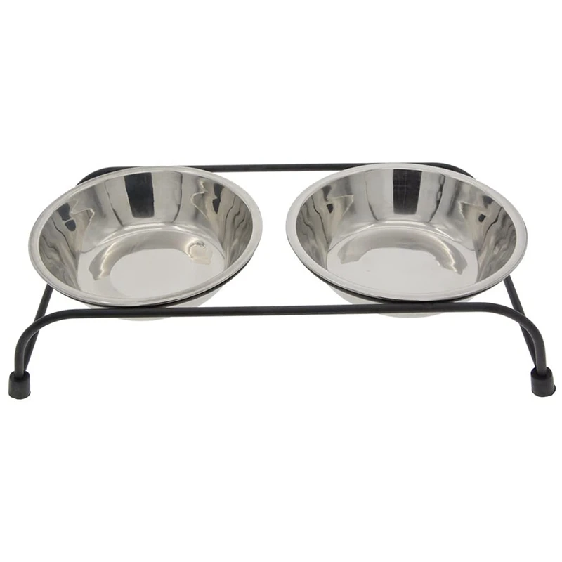 

Double Removable Stainless Steel Pet Food Water Bowls With Iron Stand - Raised Dog Feeder Pet Feeder