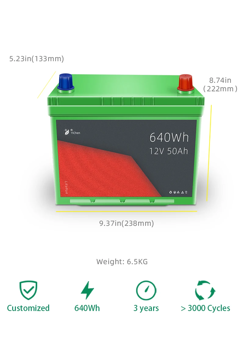 Свинцово-кислотная сменная литиевая батарея LiFePO4 12 в 50 Ач для электромобиля