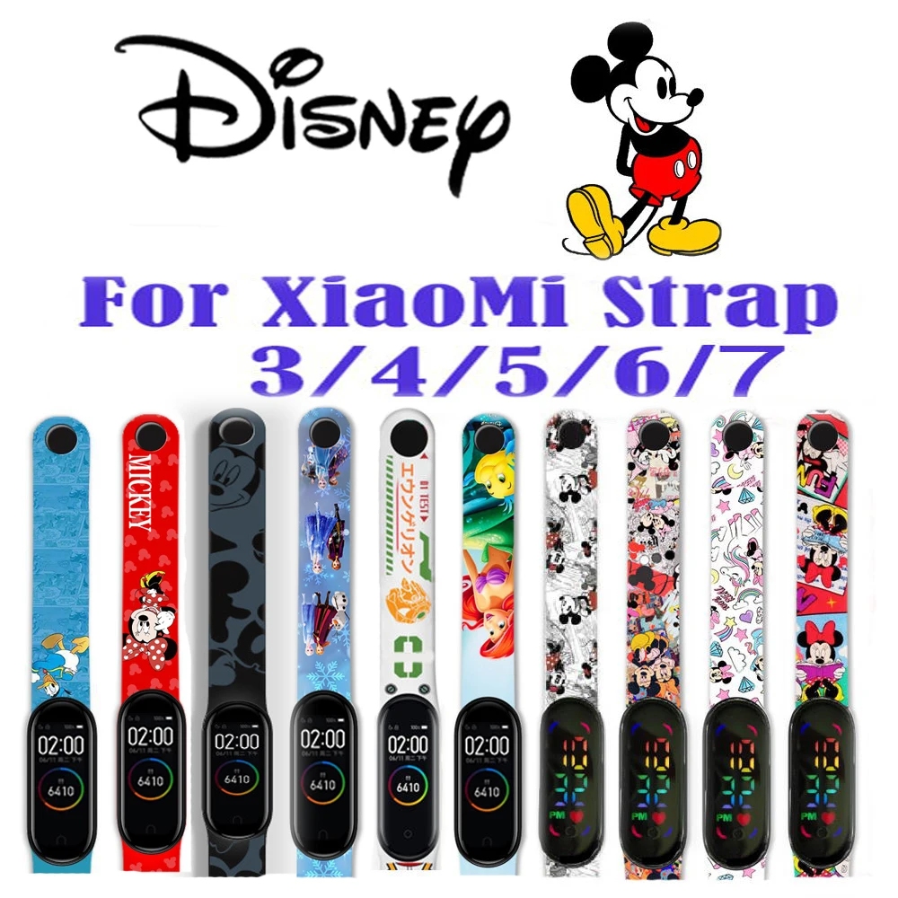 

Disney Mickey Minne Sports Strap For Xiaomi Mi Band 7 6 5 4 3 NFC Cartoon Silicone Bracelet Replacement for Miband Chlidren Men