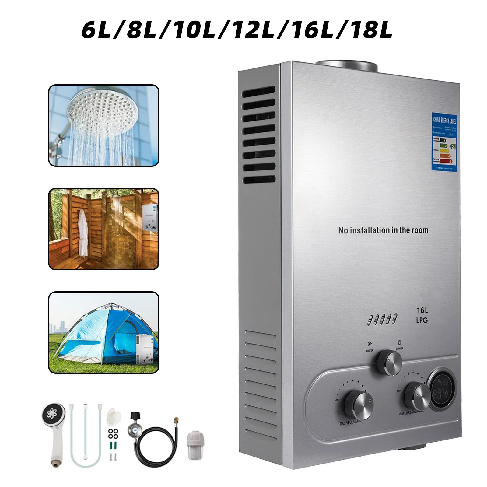 Tankless Propane Water Heater Propane 4.8GPM 36 KW Stainless Steel on Demand Water Heater Fit for Home Outdoor RV Use